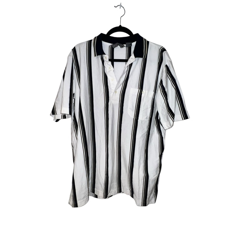 Vintage David Taylor Black and White Striped Polo Shirt